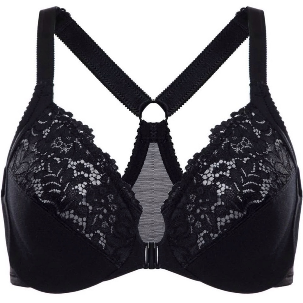 Black Lace Racerback Bra with Underwire Support